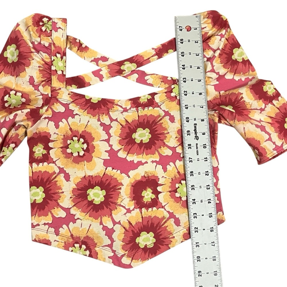 Free People Women's Give Me More Retro Floral Pattern Top Pink Size S Hippie - Picture 6 of 11